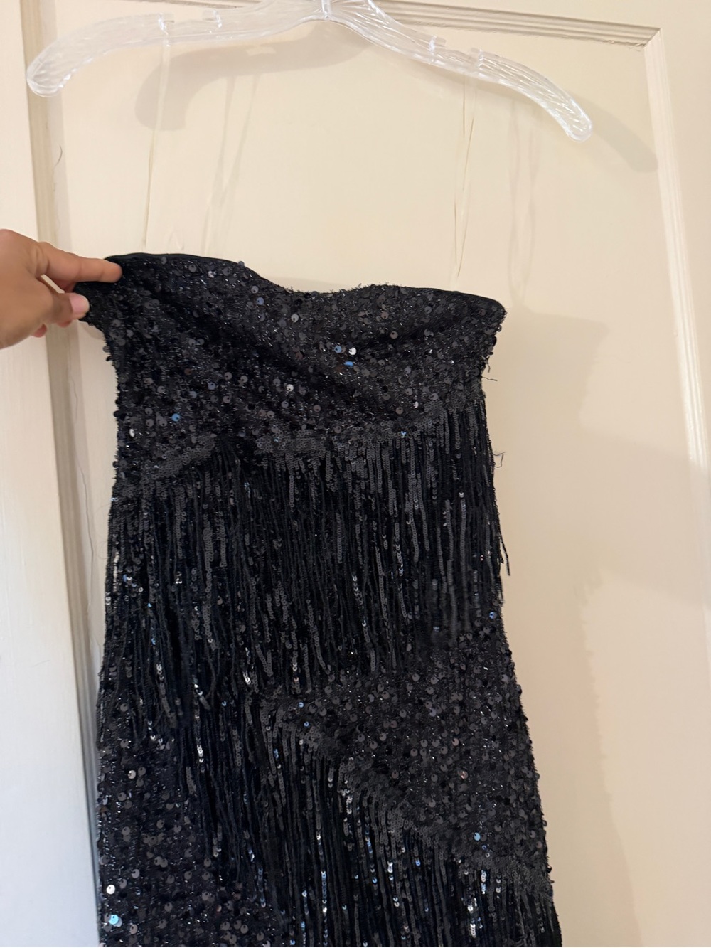 Bella Barnett Black Sequin Fringe Dress